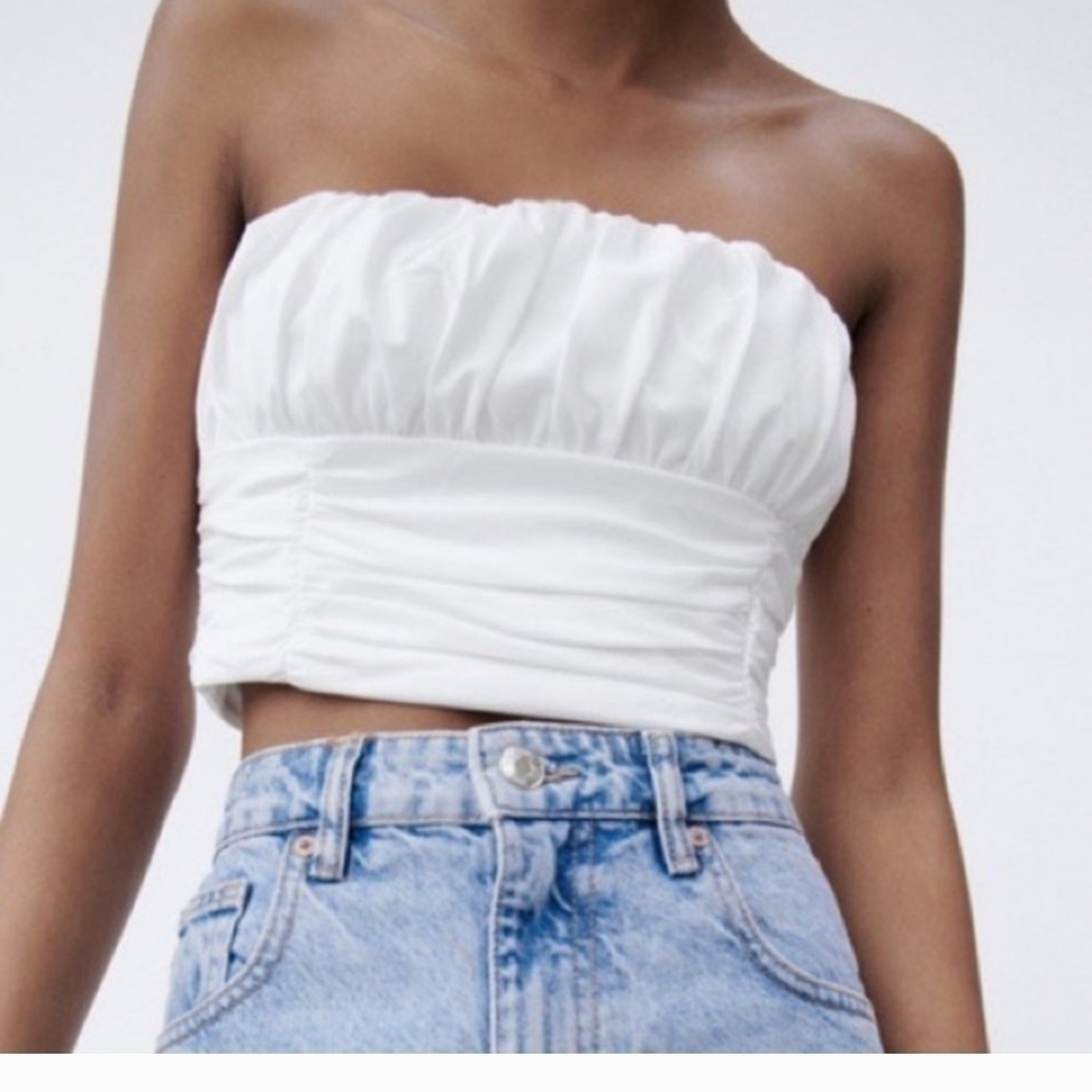 Zara Bandeau Ruched Crop Top White Size Small